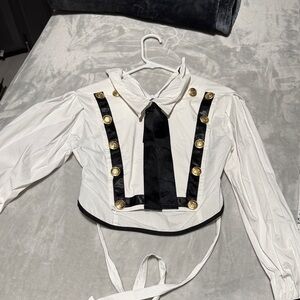 Elegant White and Black Women's Top with Gold Accents